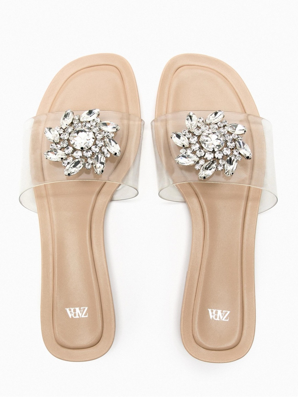 NWT Zara Embellished Vinyl Flat Sandals